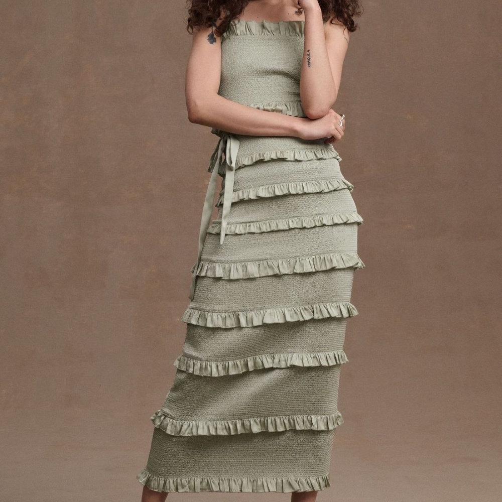 V Chapman Lily Ruched & Ruffled Dress Sage